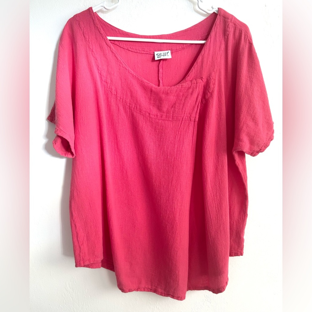Oh My Gauze! Hot Pink Blouse Short Sleeve Top Boho Size 2 L/XL (12-14)